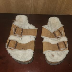 Birkenstock Arizona Shearling Cognac Suede Leather Sandals Size EU 39/ US 8.5W